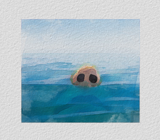 Digital watercolor illustration showing two nostrils emerging from the sea, symbolizing curiosity, painted in soft pastel hues with delicate brush textures.