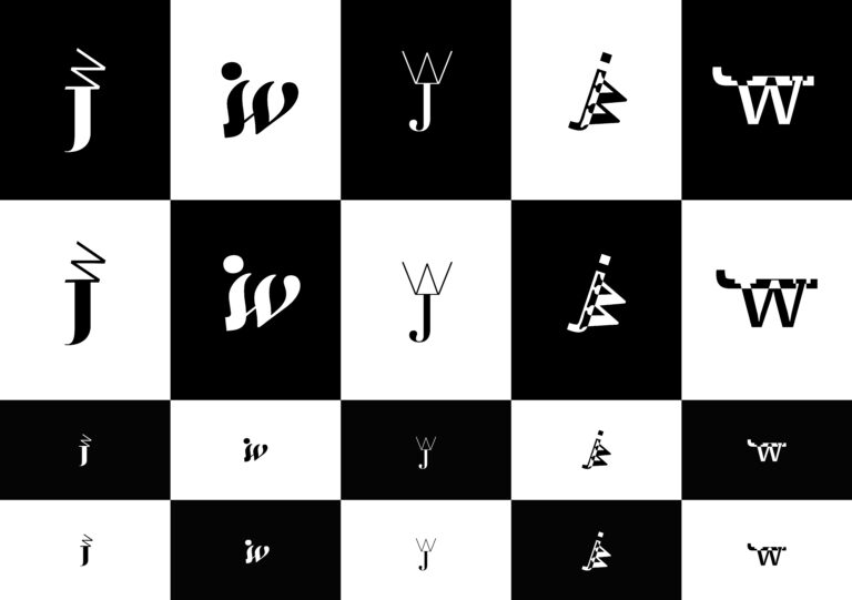 Logo presentation of 5 different ideas in the style of monogrammes.