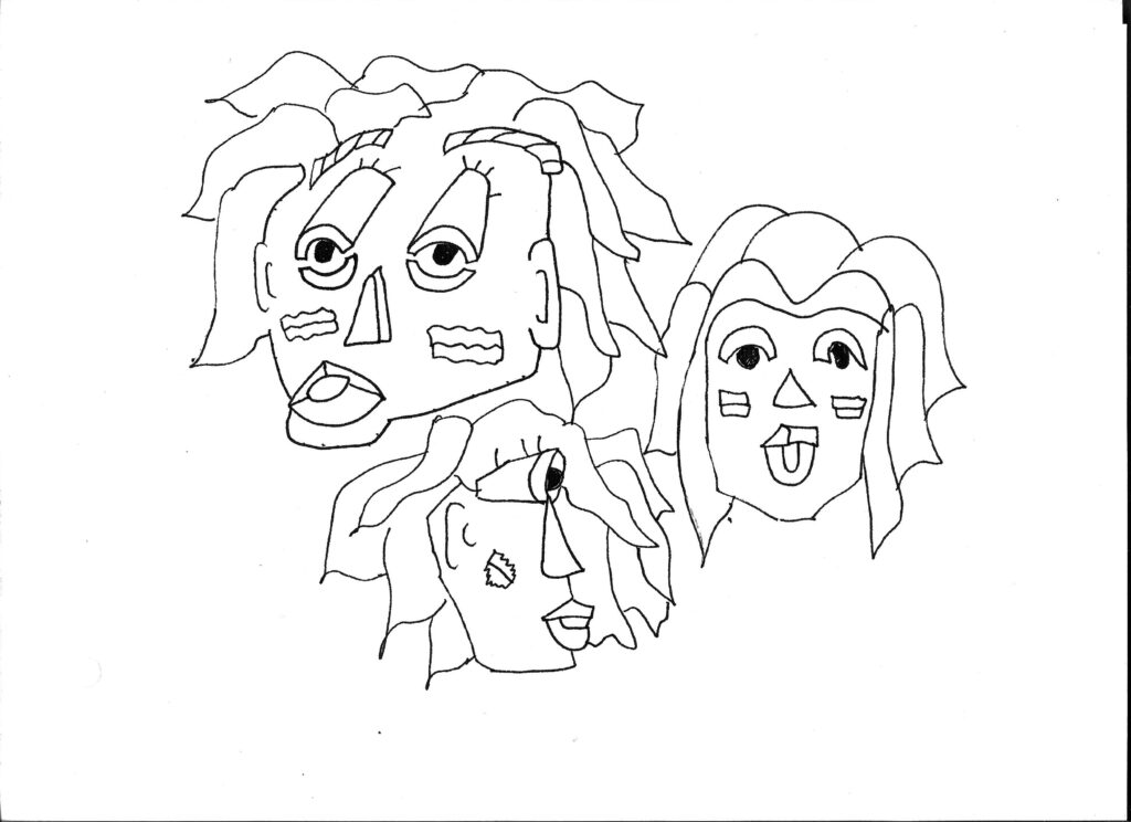 3 stylized expressive lineart characters