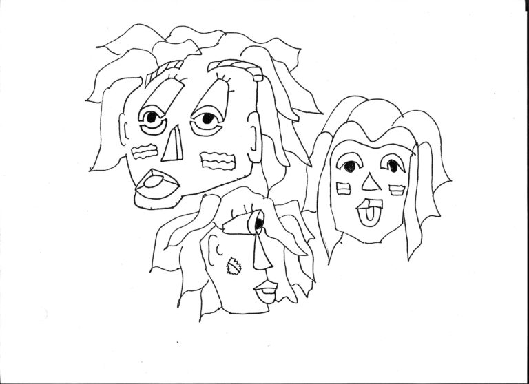 3 stylized expressive lineart characters