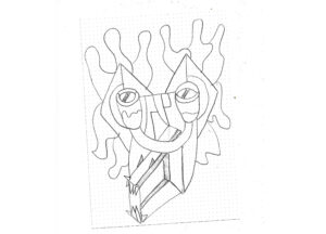 Abstract seaweed monster (portrait) drawn in pencil