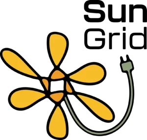 Logo for a PV company called SunGrid. Yellow sun with a green cable