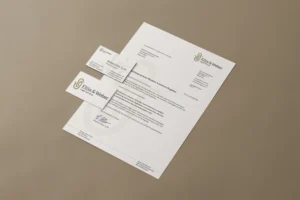 Geschäftsausstattung der Kanzlei Ellis & Weber – Briefbogen und Visitenkarten